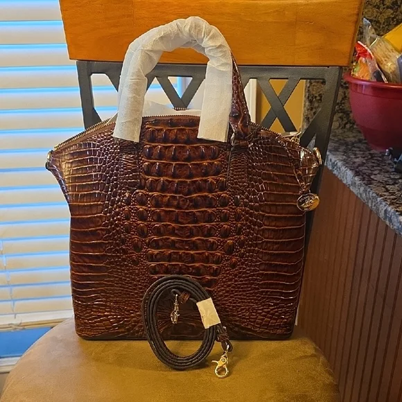 Brahmin Brown Crocodile Embossed Handbag - Picture 7 of 11